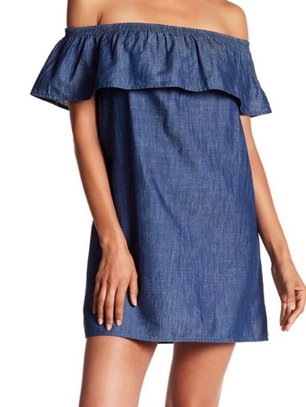 NEW Soft Joie Strapless Nilima Chambray Ruffle Dress Denim Retail $168
